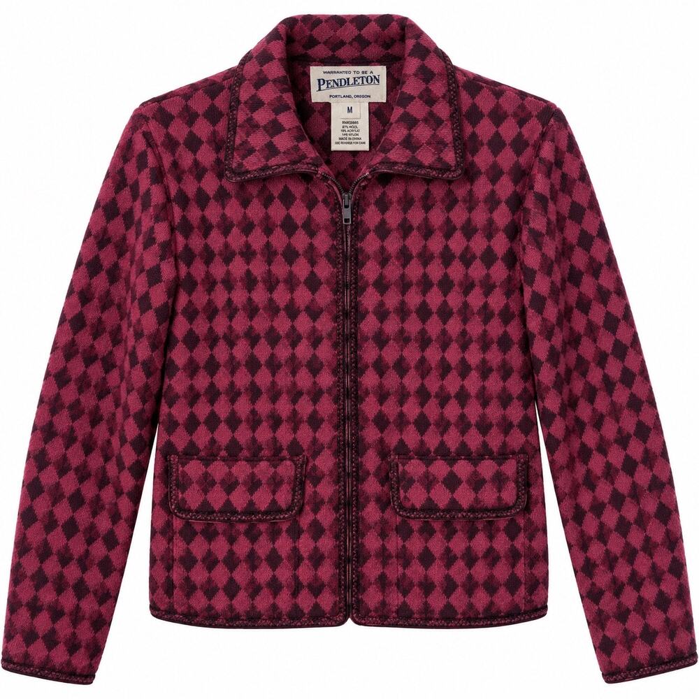 Pendleton Wool Blend Burgundy Black Geometric Zip Jacket Women’s M